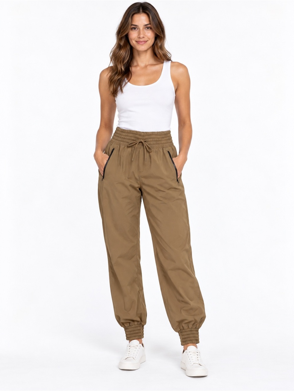 Athleta Camden Light Brown Pull-On Joggers Zip Pockets Women’s Size 2